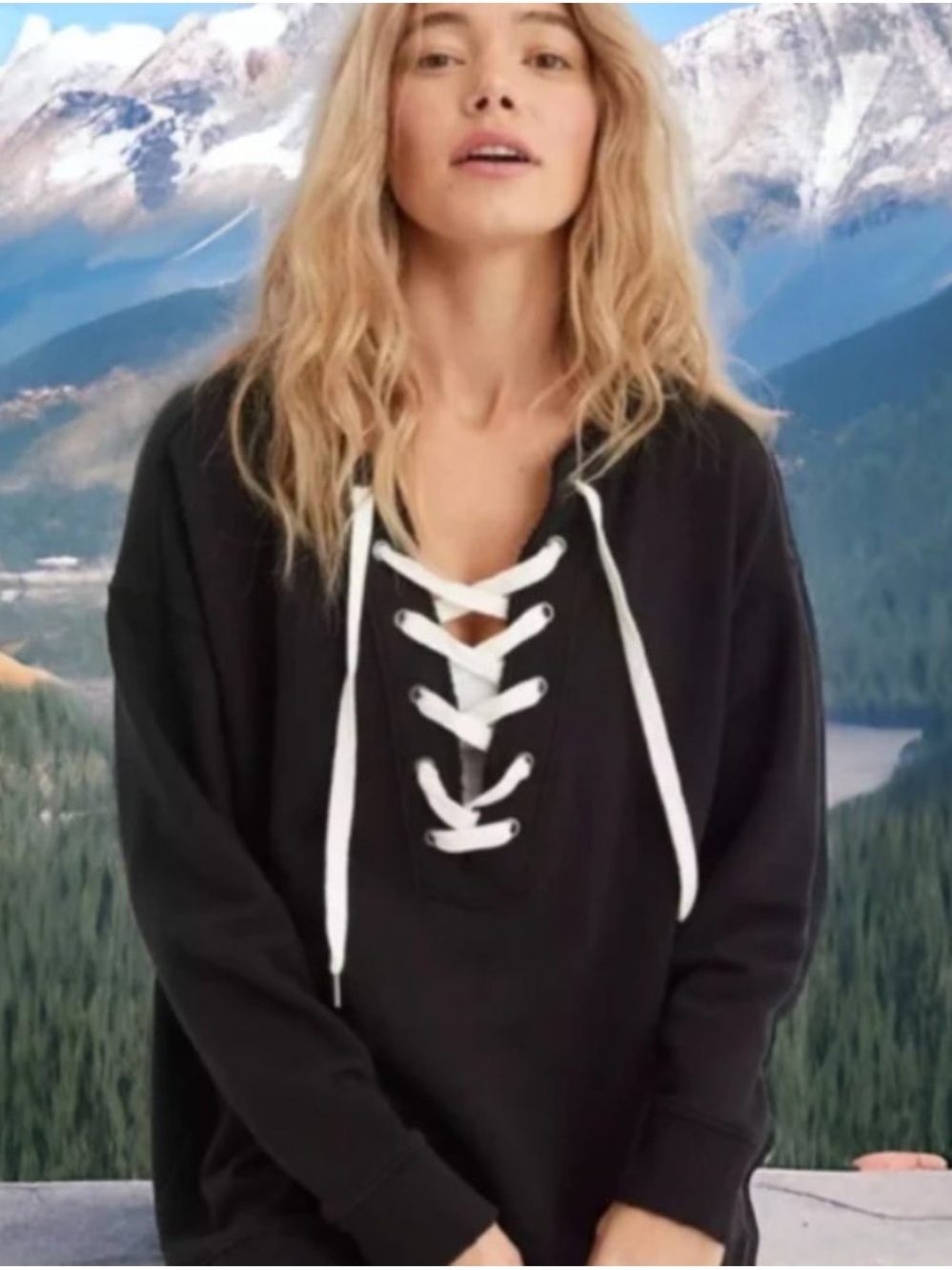 Aerie Black Lace Up Sweatshirt